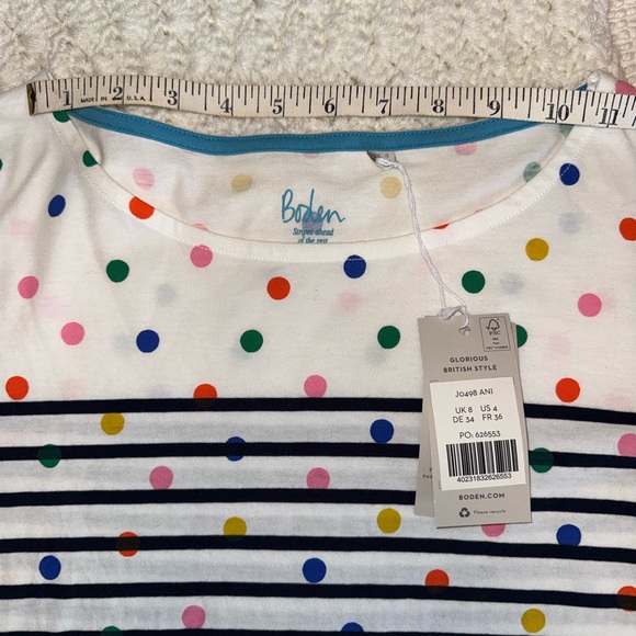 NWT Boden Breton Stripe Polka Dot Long Sleeve Top - Picture 9 of 13